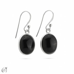 Silver and natural gemstone earrings, basic oval model - Onyx