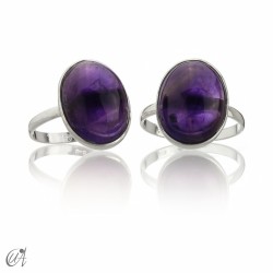 Basic oval ring, 925 silver with semi-precious stone - Amethyst, 12