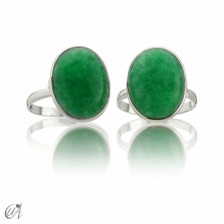 Basic oval ring, 925 silver with semi-precious stone - 12, Green sapphire