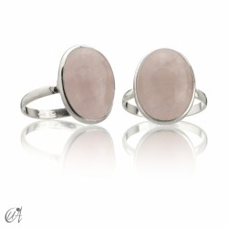 Basic oval ring, 925 silver with semi-precious stone - Rose Quartz, 12