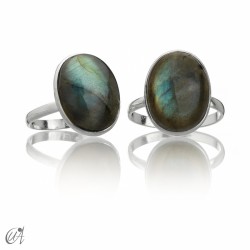 Basic oval ring, 925 silver with semi-precious stone - Labradorite, 12