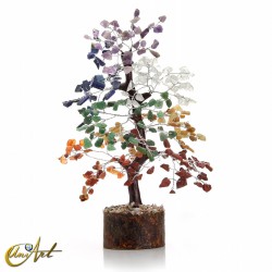 Árbol con las piedras de los chakras y base de madera - 300 chips