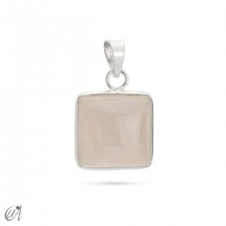 925 silver basic square pendant with natural stone - Rose Quartz
