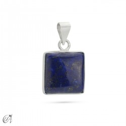 925 silver basic square pendant with natural stone - Lapis Lazuli