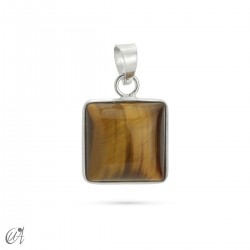 925 silver basic square pendant with natural stone - Tiger Eye