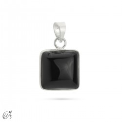 925 silver basic square pendant with natural stone - Onyx