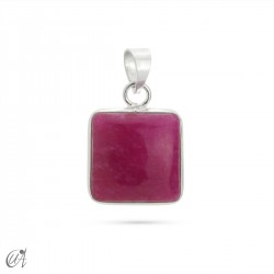 925 silver basic square pendant with natural stone - Ruby