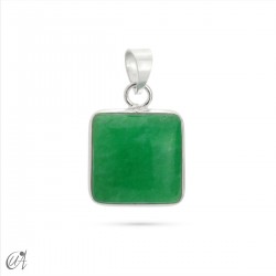 925 silver basic square pendant with natural stone - Green sapphire