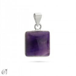 925 silver basic square pendant with natural stone - Amethyst