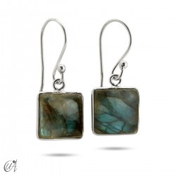 Gemstone square model earrings in silver - Labradorite