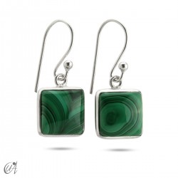 Gemstone square model earrings in silver - Malachite