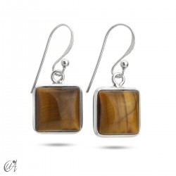 Gemstone square model earrings in silver - Tiger Eye