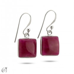 Gemstone square model earrings in silver - Ruby