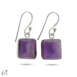 Gemstone square model earrings in silver - Amethyst