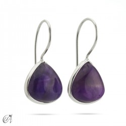 Earrings in silver and natural stones, basic pear model - Amethyst