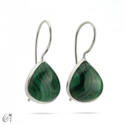 Earrings in silver and natural stones, basic pear model - Malachite