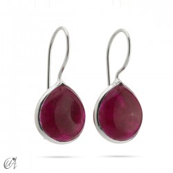 Earrings in silver and natural stones, basic pear model - Ruby