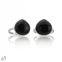 Ring in silver and gemstone, basic pear model - Onyx, 18