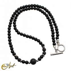 Obsidian, Steel and Natural Stone Necklace - Lave