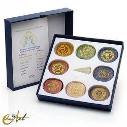 Set de los Chakras, piedras con símbolos y péndulo