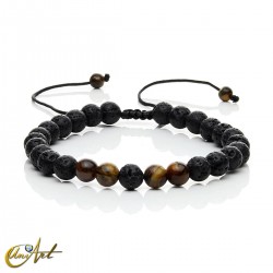 Pulsera de piedra volcánica y ojo de tigre ajustable - 6 mm