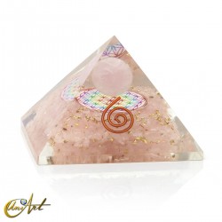 Pirámide de orgonita con Flor de la Vida y esfera – 5 cm - Cuarzo Rosa