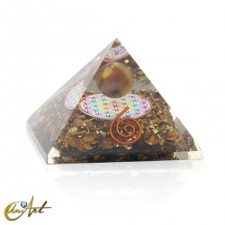 Pirámide de orgonita con Flor de la Vida y esfera – 5 cm - Ojo de Tigre