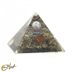 Pirámide grande de orgonita (10 cm) con esfera y piedras naturales - Labradorita