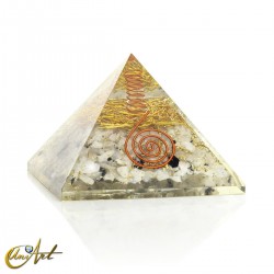 Orgonite Pyramid with Golden Rods and Natural Stones - Moonstone
