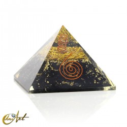 Orgonite Pyramid with Golden Rods and Natural Stones - Black Tourmaline