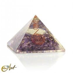 Pyramidal Orgonite with Flower of Life and Gemstones - Amethyst