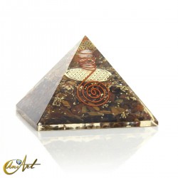 Orgonita Piramidal con Flor de la Vida y Minerales - Ojo de Tigre