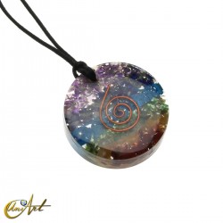Round orgonite pendant with no metal setting - Chakras