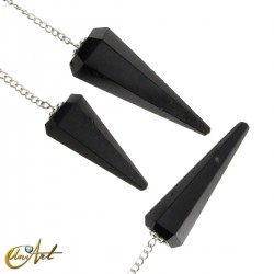 Faceted black tourmaline pendulum, 6 sides