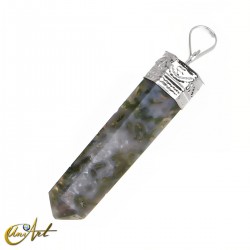 Natural quartz point pendant - Moss Agate