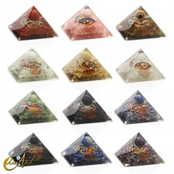 12 pirámides de orgonita con figuras y piedras del horóscopo