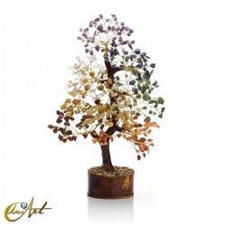 Árbol con las piedras de los chakras y base de madera - 500 chips