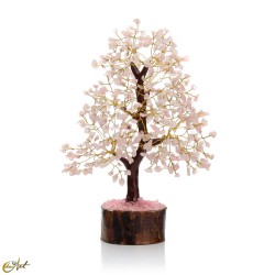 Rose quartz tree with wooden base, 500 chips