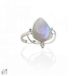 Boheme ring, silver with natural stone - Moonstone, 12
