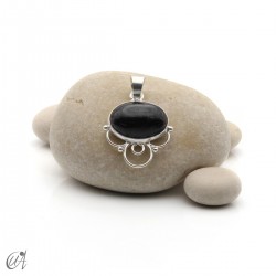 Nuit pendant in sterling silver with oval natural stone - Black star