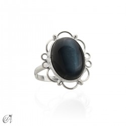 Anillo de plata con piedra, Romance - 12, Ojo de halcón