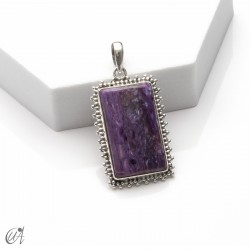 Rectangular silver and charoite pendant - Model 1, Medium