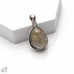Rutilated quartz teardrop pendant in 925 silver - Model 1, Medium