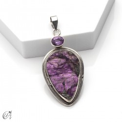 Colgante en plata con purpurita en bruto y gema - Amatista, Modelo 1