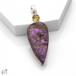 Silver pendant with rough purpurite and faceted gemstone - Model 1, Citrine