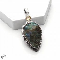 Silver pendant with rough labradorite and faceted gemstone - Model 1, Citrine