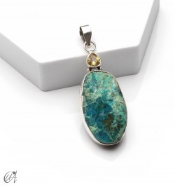 Silver pendant with rough chrysocolla and faceted gemstone - Model 1, Citrine