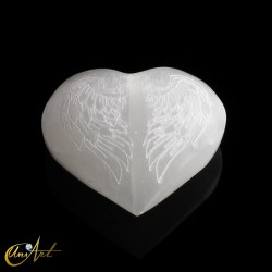 Engraved Selenite Hearts - Angel wings