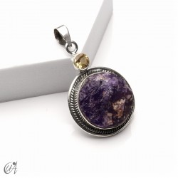 Rough amethyst with faceted gemstone in 925 silver pendant - Model 1, Citrine