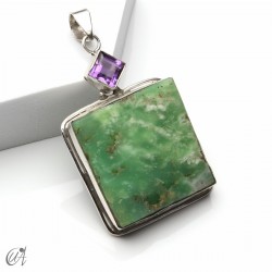 Rough chrysoprase and natural gemstone pendant, 925 silver - Amethyst, Model 1